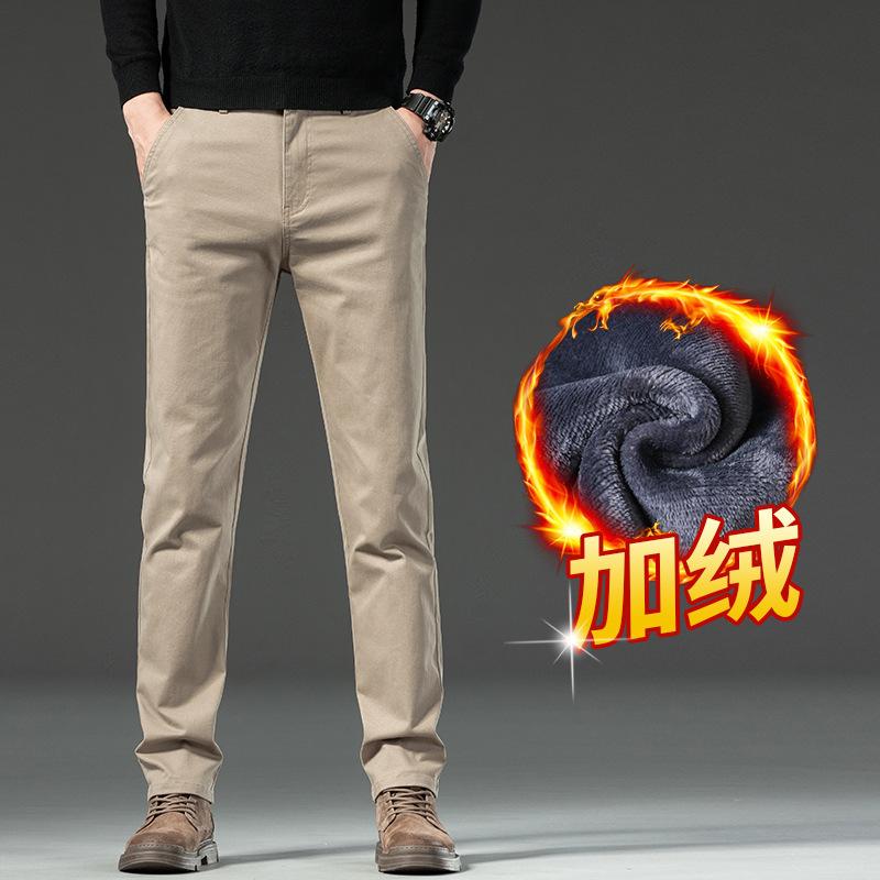 2024 Autumn/Winter Men'S Plush/Regular Dark Gray Casual Pants Slim Fit Straight Tube High-End Light Luxury Business Warm Long Pants