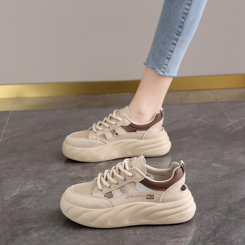 

Женская обувь Stepping on shit 2025, новые летние полые дышащие спортивные туфли для скейтбординга, универсальная мягкая подошва, легкая повседневная обувь для беременных женщин 35 хаки