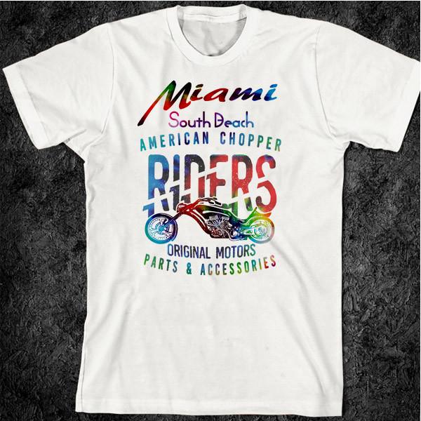 Miami South Beach T-Shirt Florida Surf Tattoo Fast Biker Motorcycle CHOPPER TEE L