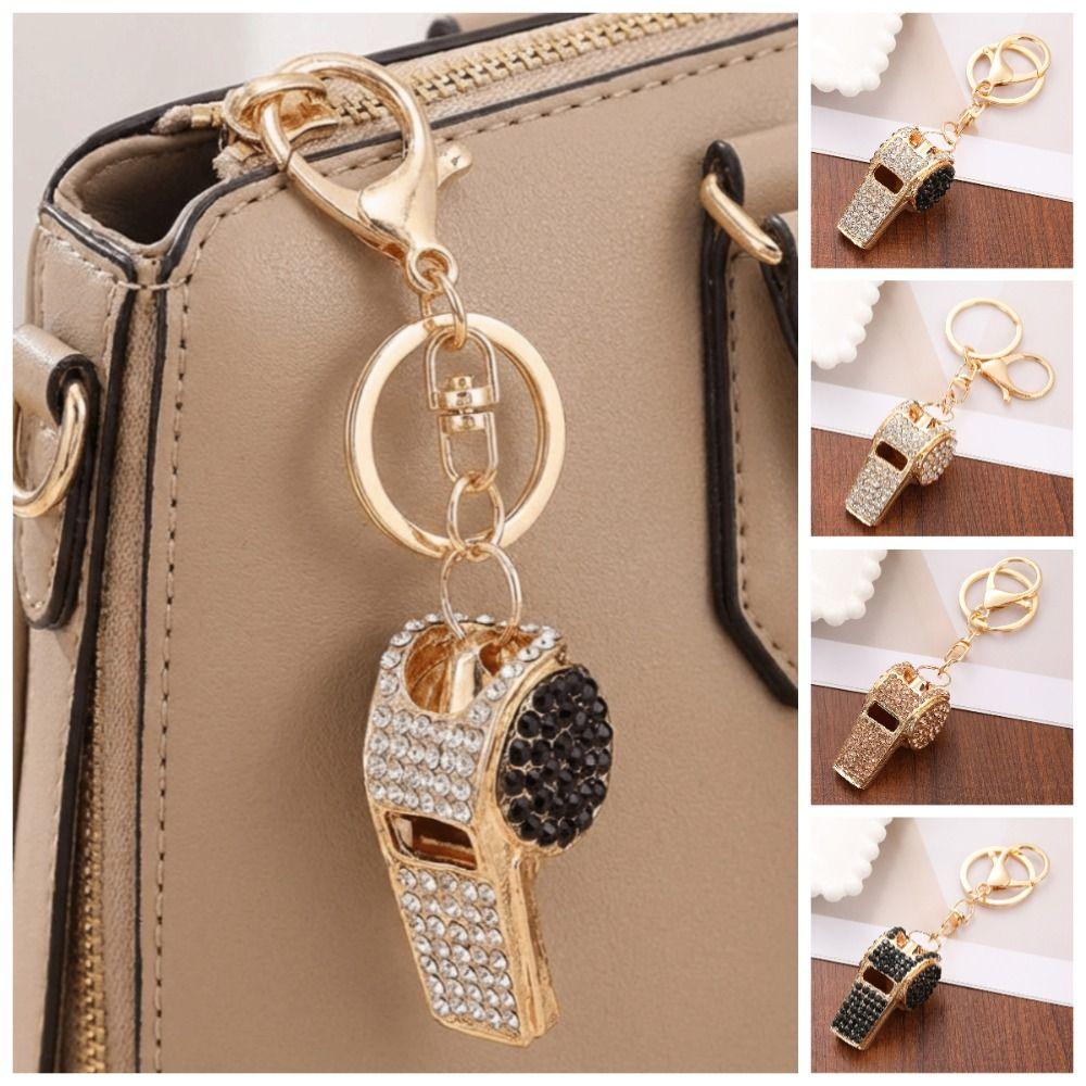 Creative Metal Whistle Key Chain Luxury Shining Whistle Pendant Backpack Decorative