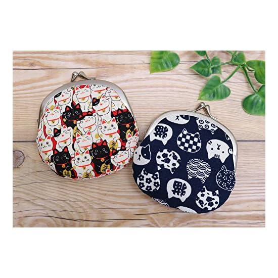 Kyosuke Made in Japan Gamaguchi (Clasp) Wallet Pouch, 100% Cotton, Cat, Approx. 12×11.5cm, Coin Purs
