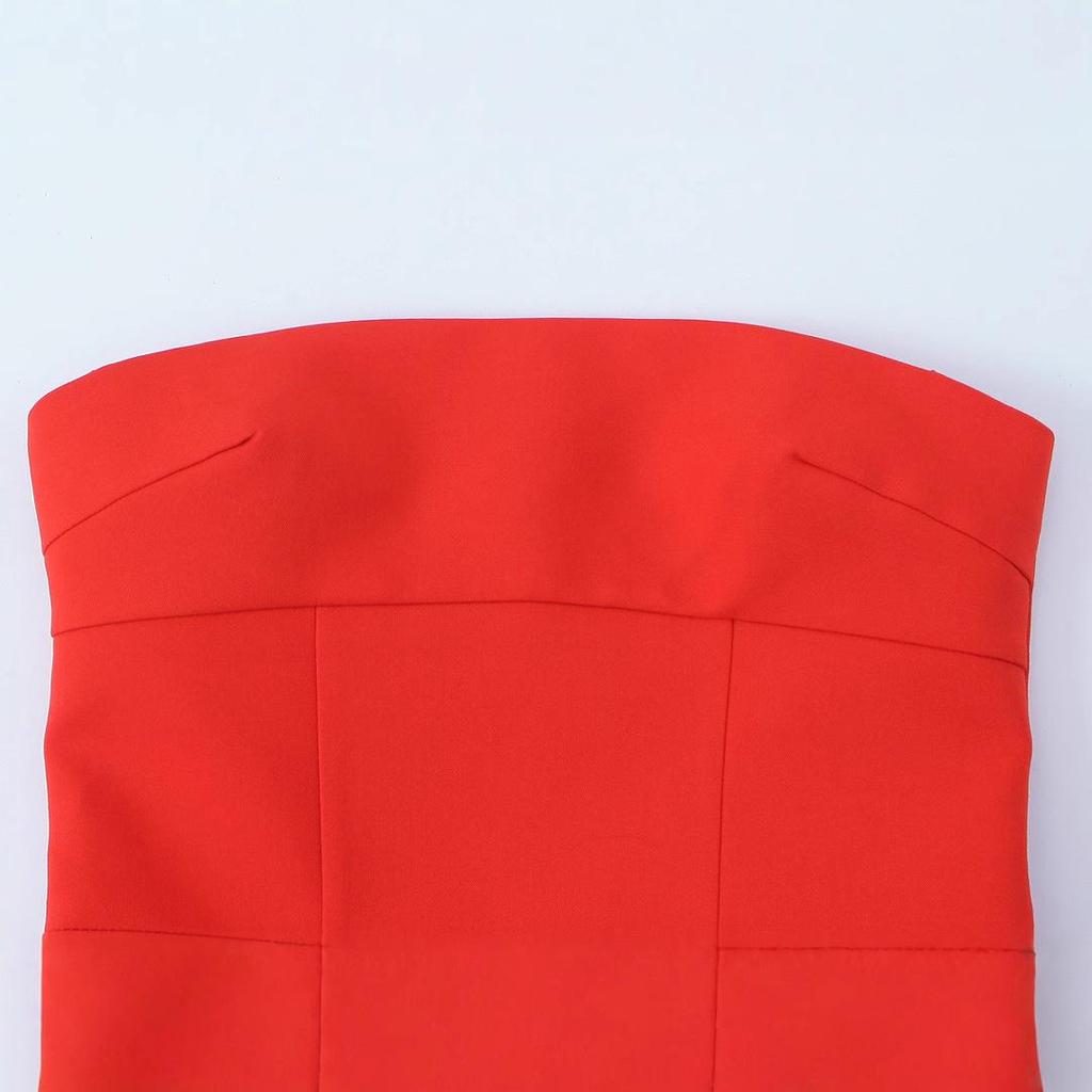 2025 Spring Women's Off-Shoulder Bandeau Dress with Flap Detail - European & American Style