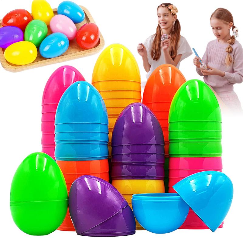 50Pcs Fillable Easter Eggs Empty Colorful Bright Easter Eggs Shell Toys Assorted Colors Easter Eggs Fake Eggs Easter Decor