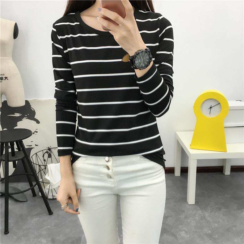 Women's Crew Neck Long Sleeve Striped Tee Loose Fit Casual Commute Polyester Autumn Basic Top