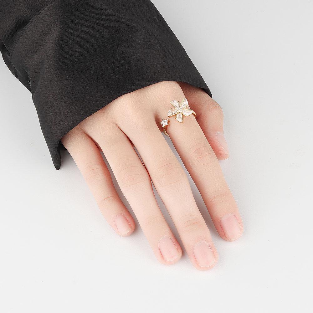 Geometric Copper Adjustable Ring With Flower Motif For Women Fashion Jewelry