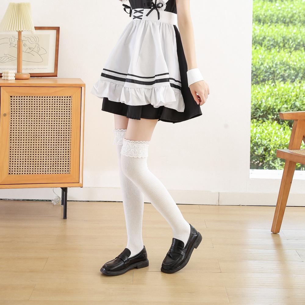 Lolita Thigh-high Socks Academy Style Thigh-high Socks Lace Trim Slimming Knee-high Socks