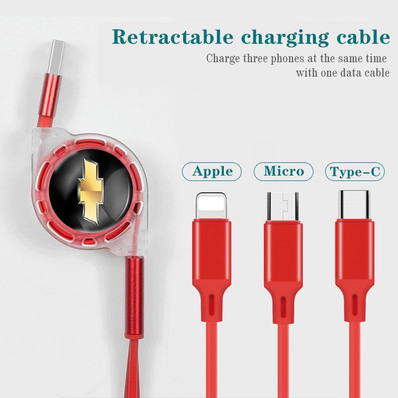 Car Quick Charger Micro USB Type-C 3-in-1 Fast Charging Cable For Chevrolet Cruze Spark Captiva Suburban Camaro Malibu Silverado