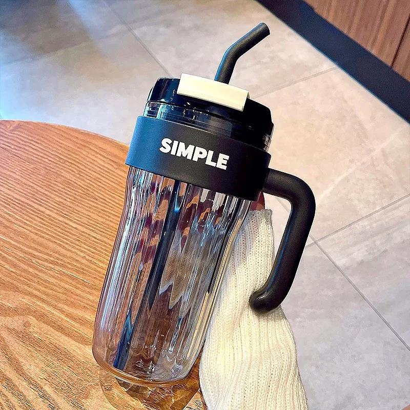 

LUSQI 920 мл большая емкость пластиковая бутылка для воды модная автомобильная кружка с ручкой и соломинкой два способа пить 901-1000ml