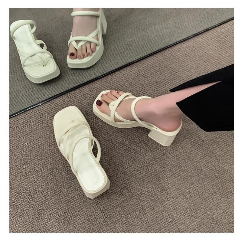 

2025 small slippers women s summer wear new thick heel exquisite heightened thick-soled French high-heeled slippers 35