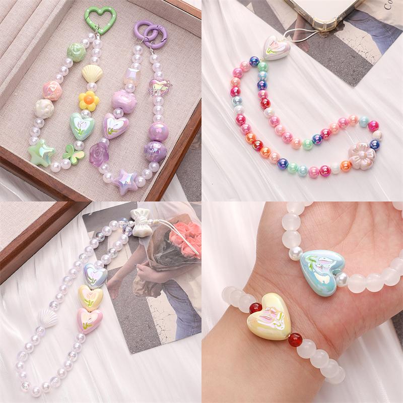 2pcs [20x19mm] Tulip Love Heart Beads Cream Peach Heart Acrylic Beads Mobile Phone Chain Backpack Ornaments DIY Accessories