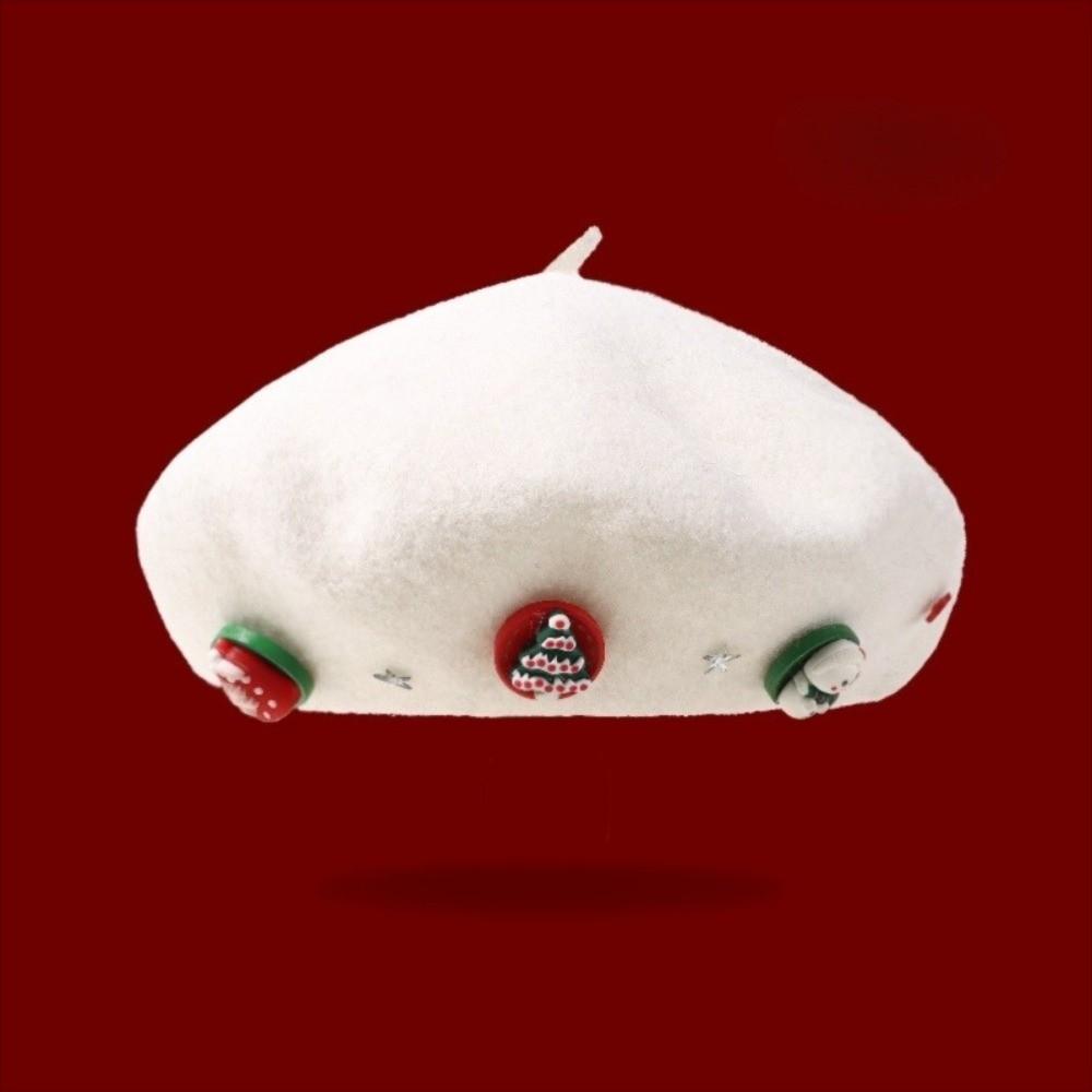 

Cute Woolen Christmas Beret Hat Solid Color Thick Warm Beanie Cap Windproof Christmas Gift Xmas Dress Up Bonnets
