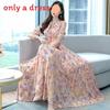 Spring Autumn Mom Dress With Waistcinch Vneck Long Chiffon Skirt For Commuting And Office