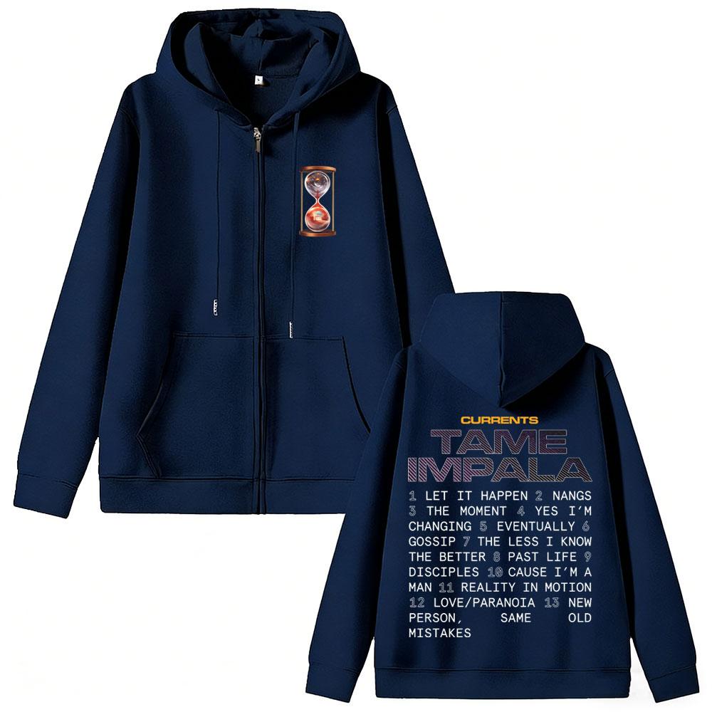 Pop Rock Band Tame Impala Currents Merch Zipper Hoodie Men Women Casual Cotton Oversized Zip Up Jacket 90s Sweatshirt
