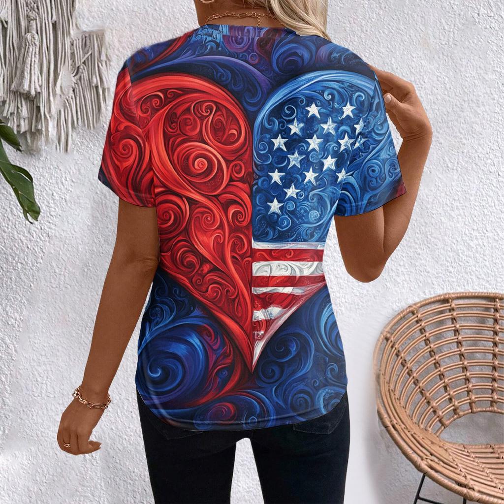 Damen Top mit Kurzarm und Unabhängigkeitstag-Print