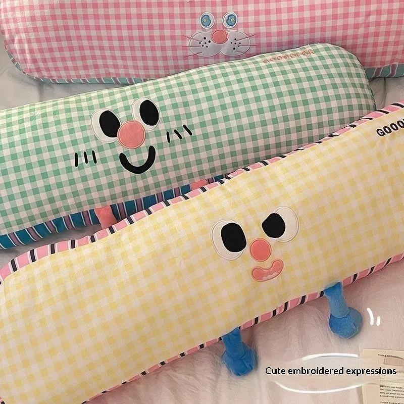 Leg Clamp Side Sleeping Pillow 1PC Long Grid Soft Fluffy Sleeping Pillow Non-Deform for Home Bed Relaxation Use