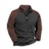 Tactical Fleece Jacket for Men's Warm Stand Collar Pullover Color Zipper Sweatshirt Jacket