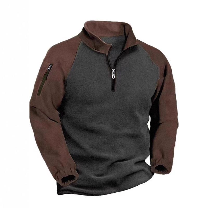 Tactical Fleece Jacket for Men's Warm Stand Collar Pullover Color Zipper Sweatshirt Jacket