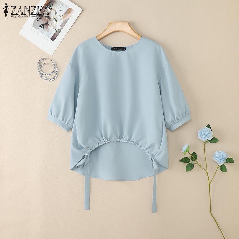 ZANZEA Damska luźna bluzka z okrągłym dekoltem i rękawami 3/4 na lato