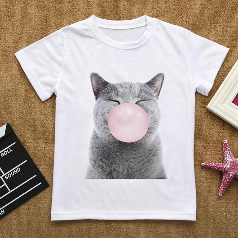 Flowers Summer Clothes Love You Cat CartoonsTShirt Baby Things For Girls Clothes For Boy T Shirt Kids Boy White Short Sleeve Top