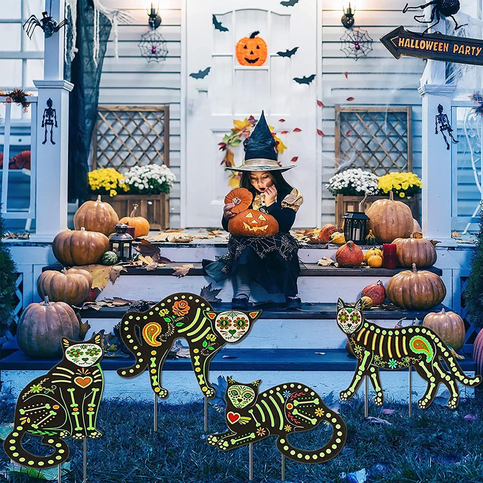 

4Pcs Garden Scare Cats Black Silhouette Cat Yard Sign Halloween Decoration