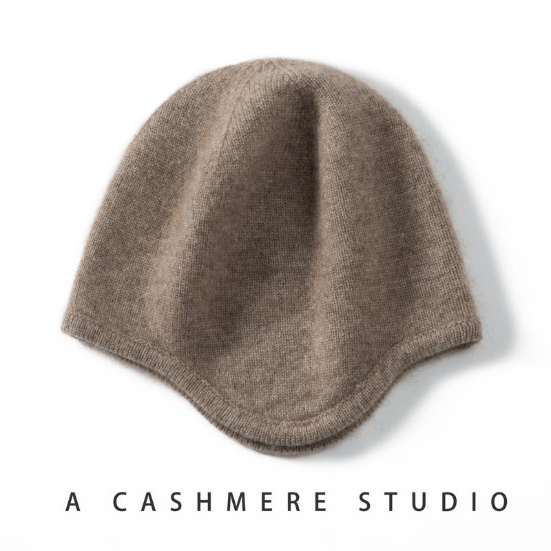 Cashmere knitted cold hat women's autumn and winter warm ear protection solid color wool hat showing face small versatile fashion hat