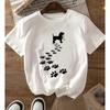 Casual T-shirt Women's Sleeve with A Dog Paw Print Round Neck Graphic Design Suitable Clothing Clothes