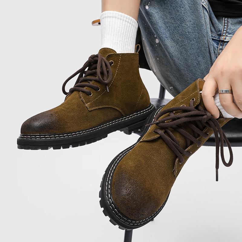 Fashion Genuine Leather Boots Luxury Designer Style Work and Fashion Party Trendy Youth 38-46 Outdoor Street Classic Lace-up Hot