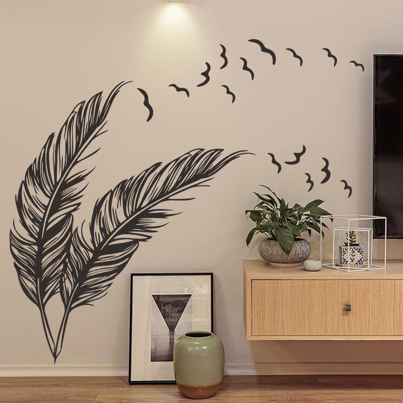 Adesivo Murale Piume E Uccelli - 129x81 Cm - Autoadesivo, Rimovibile - Per Camera, Cucina, Bagno