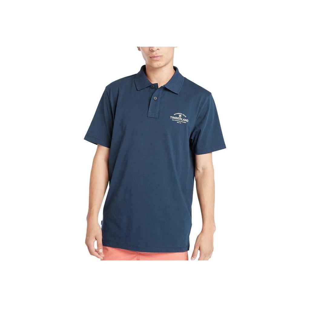 Timberland Solid Logo Outdoor Casual Breathable Short Sleeve Polo Shirt Men Polo Shirts Deep-Sapphire-Blue A2PM8-433