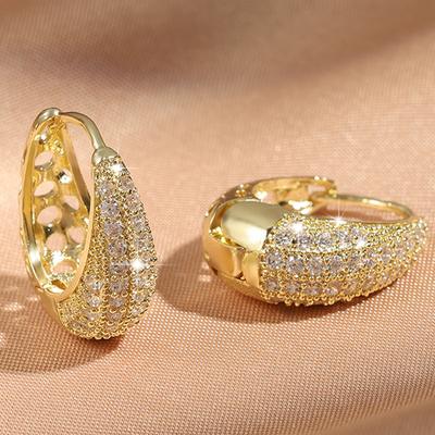 Trendy Round Water Drop Zirconia Earrings For Women Girls Fashion U-shaped Gold Color Metal Crystal Ear Accessorie Zircon Gifts