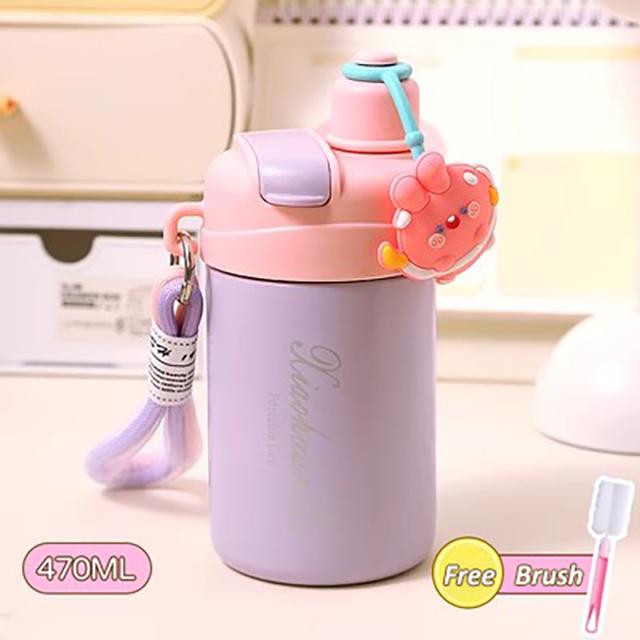Cartoon Charming Stainless Steel Insulation Water Bottle Outdoor Use Double Drink Thermos Cup Lightweight To Carry Children Vacuum Straw Thermal Cup