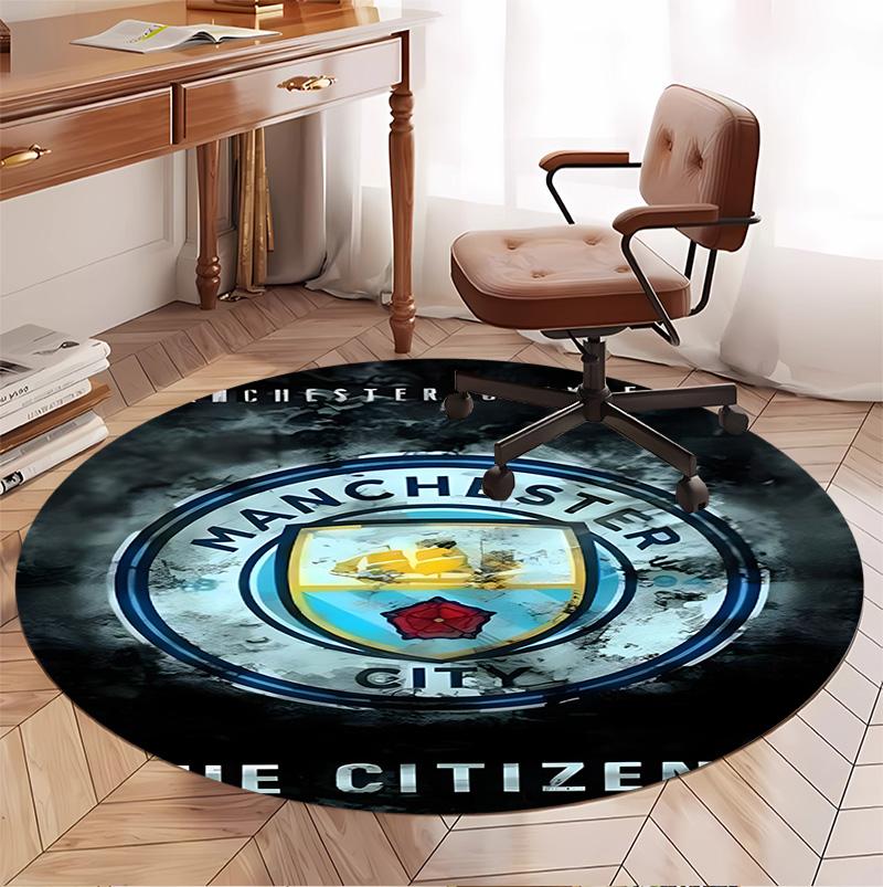 Manchester City FC Pattern Round Rug, Indoor/Outdoor Mat, for Picnic, Gameroom, Bedroom, Office, Living Room, Home Decor Carpet, Birthday Gift