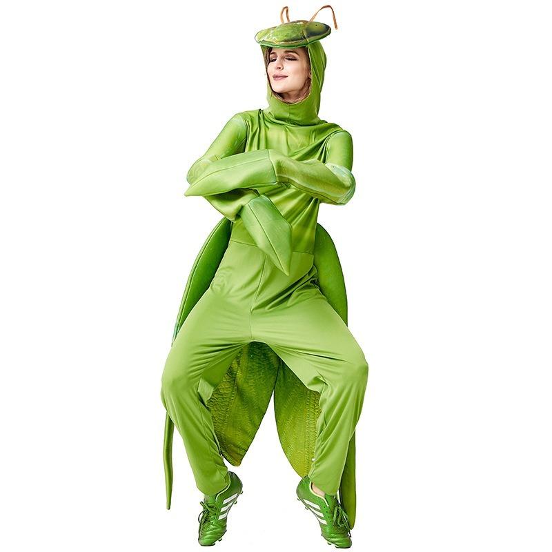 Unisex Animal Jumpsuit Costume - Praying Mantis Full-Body Outfit for Cosplay,Theme Parties - Funny Insect Onesie for Adults
