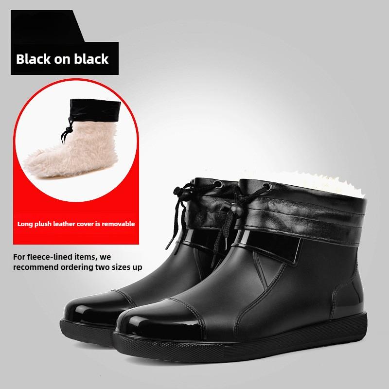 Winter Large-sized Low Top Outdoor Plush Rain Shoes Waterproof and Anti Slip Short Rain Boots Wear Resistant Men's Water Shoes