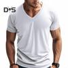 Herren Sommer T-Shirt Kurzarm V-Ausschnitt Einfarbig Schnelltrocknend Locker Pullover Mittellanges Oberteil für Sport Büro Dating