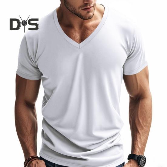 Herren Sommer T-Shirt Kurzarm V-Ausschnitt Einfarbig Schnelltrocknend Locker Pullover Mittellanges Oberteil für Sport Büro Dating
