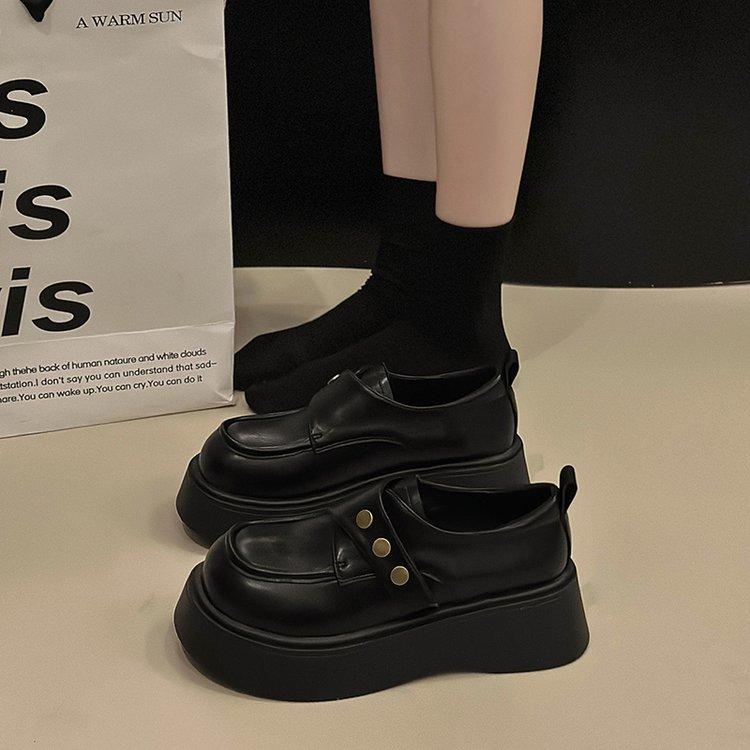 [Yushilai] British Style Thick-soled Small Leather Shoes for Women In the Spring of 2025, the New Japanese Casual Versatile One-pedal