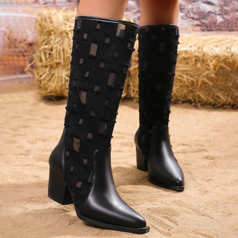 Women's Long Boots Autumn New Fashion Block Heel Women's Boots Denim Knee-High Boots