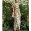 Holiday Beautiful Small Skirt Seaside Fashion Printing Halter Strap Dress Design Sense High Waist Long Dress
