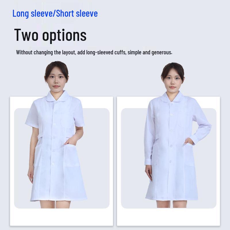 Unisex Saint Snowland Peter Pan Collar Doctor's White Coat - Long Sleeve for Dental & Hospital Professionals