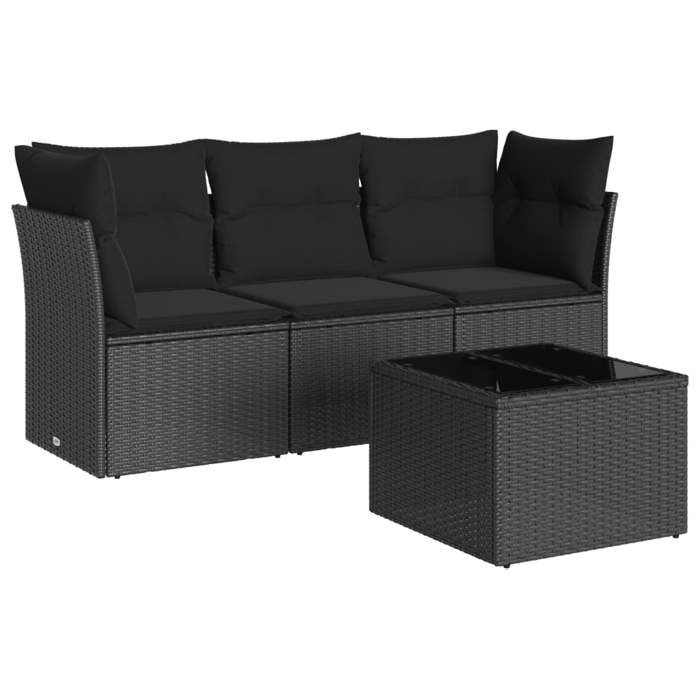 VidaXL Garden Lounge Set 4 Pcs with Cushions Black Wicker 3217215
