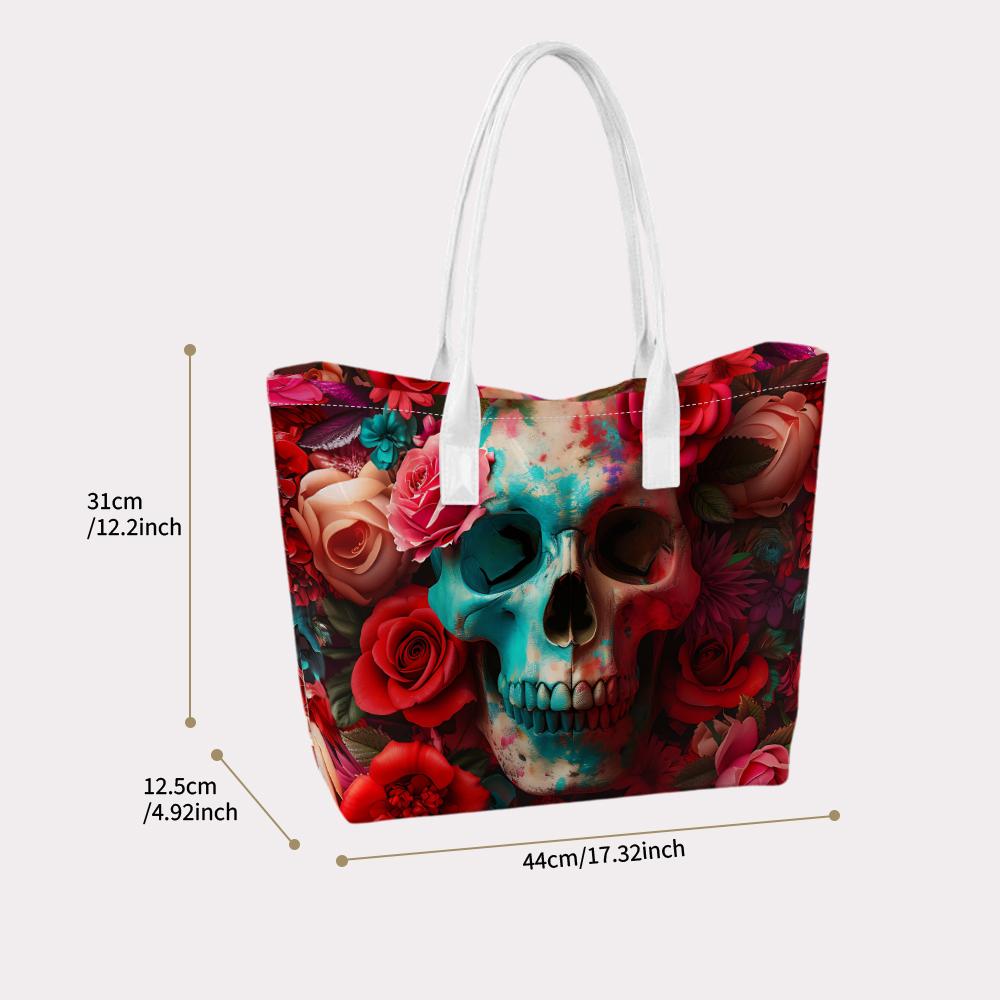 Gothic Skull Floral Print Tote Bag for Daily Use