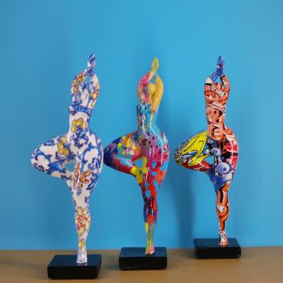 Graffiti Yoga Dame Figuren Bunt Abstrakt Tanzend Sexy Frau Skulptur Harz Figur Statue Haus Wohnzimmer Schreibtisch Dekor