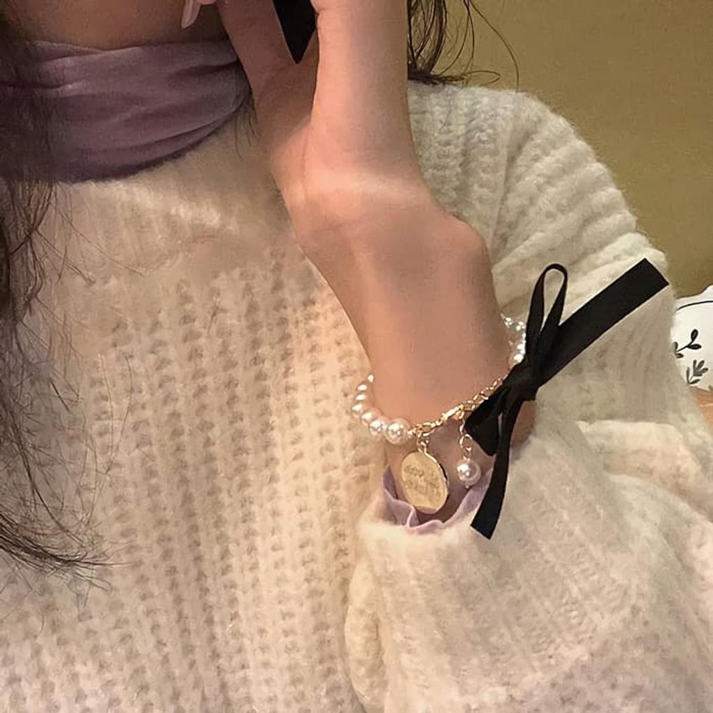 

Women s Fashion Bracelet Anklet Chain Daily Color Ribbon Pearl Coin black