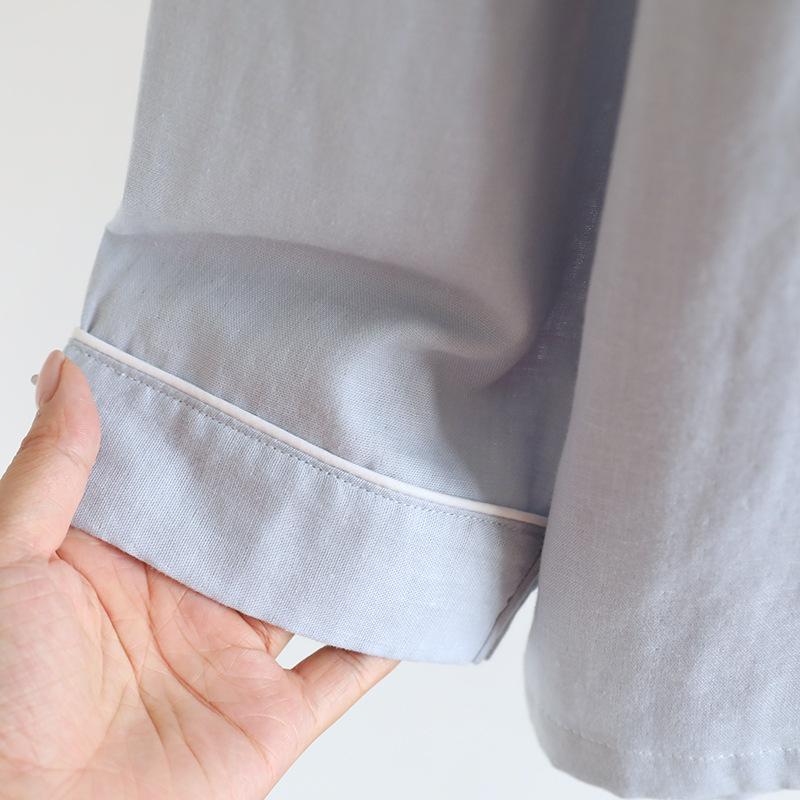 Women's Lightweight Cotton Gauze Pajama Set - Spring/Summer Long Sleeve Cardigan