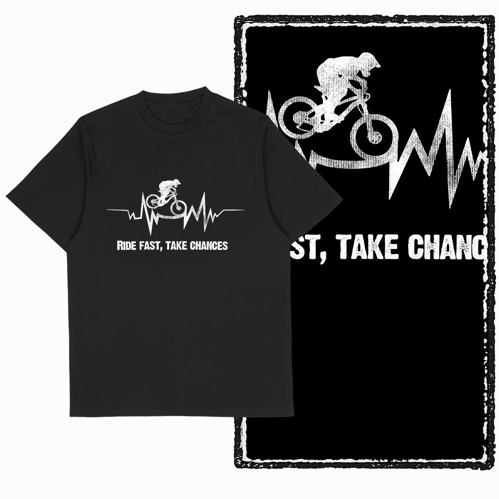 Summer Men's Mountain Bike Letter Printed Round Neck T-shirt 100% Pure Cotton Cool Black Riding High-quality Short Sleeved Shirt