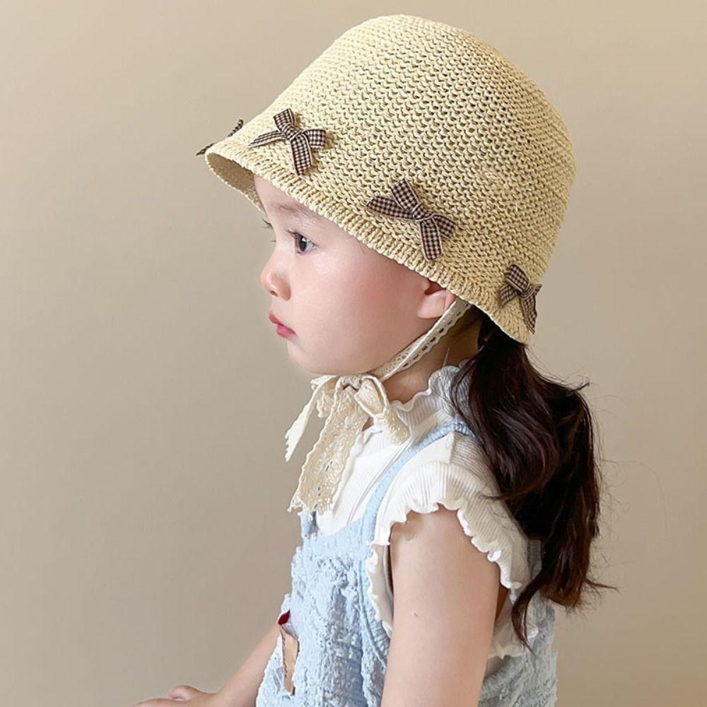 

Bow Baby Straw Hat Summer Children Panama Caps Fashion Lace Straw Hat for Girls жовтий