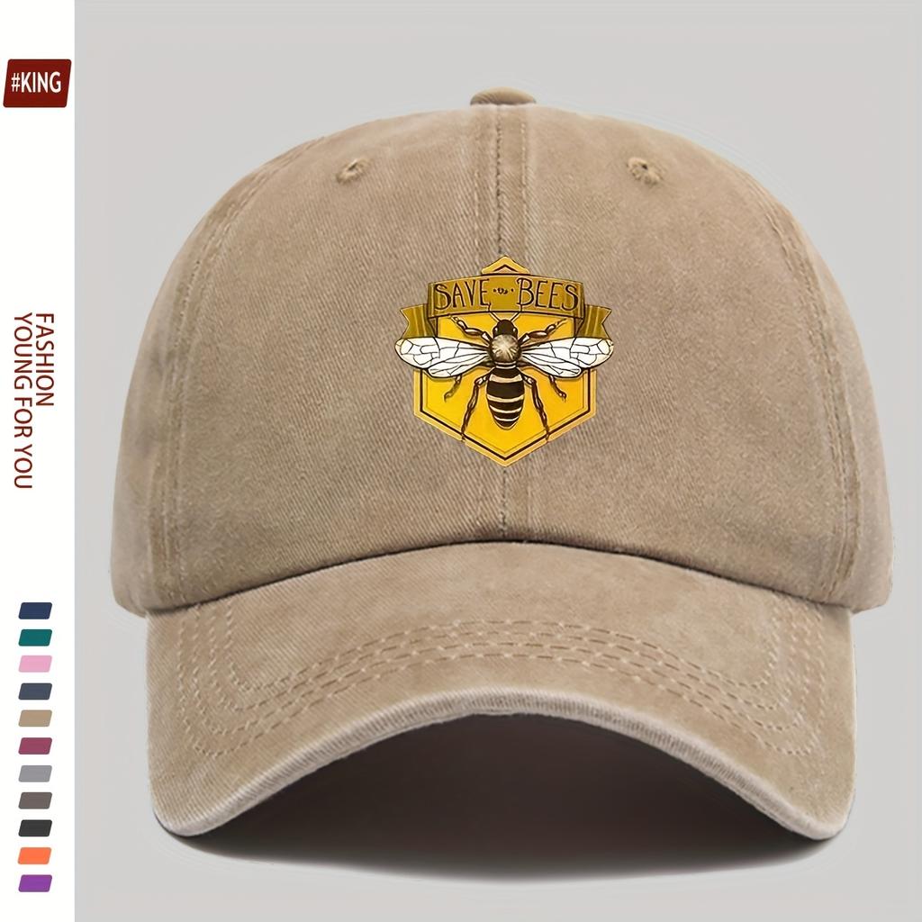 Retro bee patterned printed baseball cap with adjustable breathability and sun protection for street skateboarding couples
