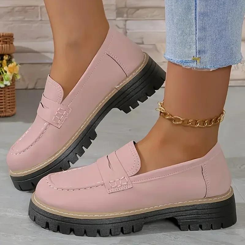 Fashion Woman Spring Autumn New British Style Flats Comfortable Low Heel Slip on Shoes Ladies Solid Color Platform Loafers Shoes