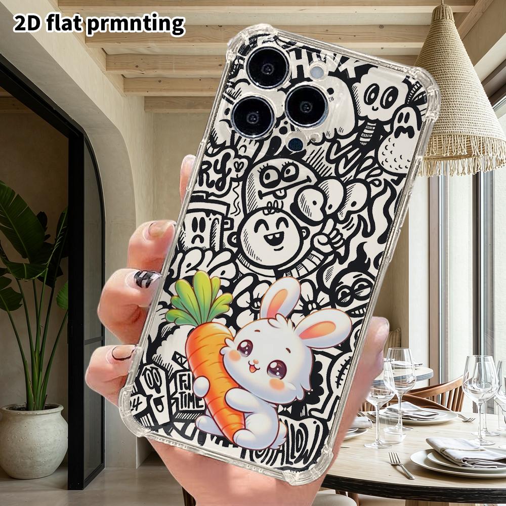 Phone Case: 2D Flat Suitable for iPhone 18 17 16 15 14 13 Pro Transparent Corner Protection Case, Little Bunny, Christmas and Halloween Gifts